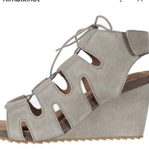 Diba true Gray Wedge Sandals women 8.5M suede casual goth office Y2K lace up